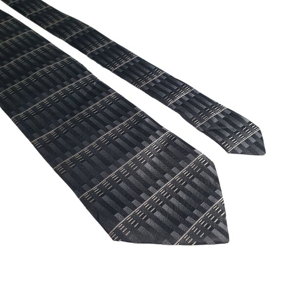 Murano Extra Long Geometric Patterned Tie Black Gray Designer 64 Inch Vintage - Picture 2 of 5